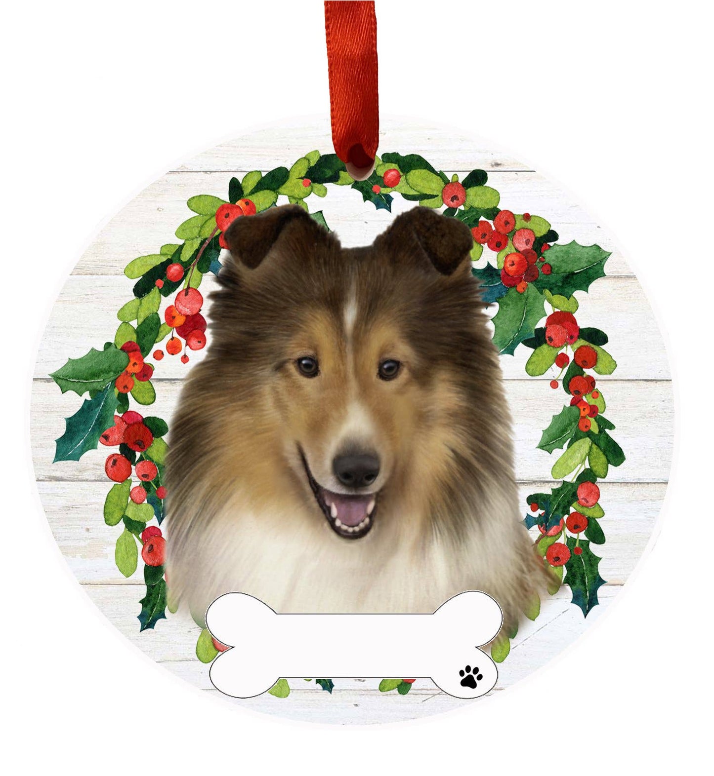 Sheltie Ceramic Wreath Ornament