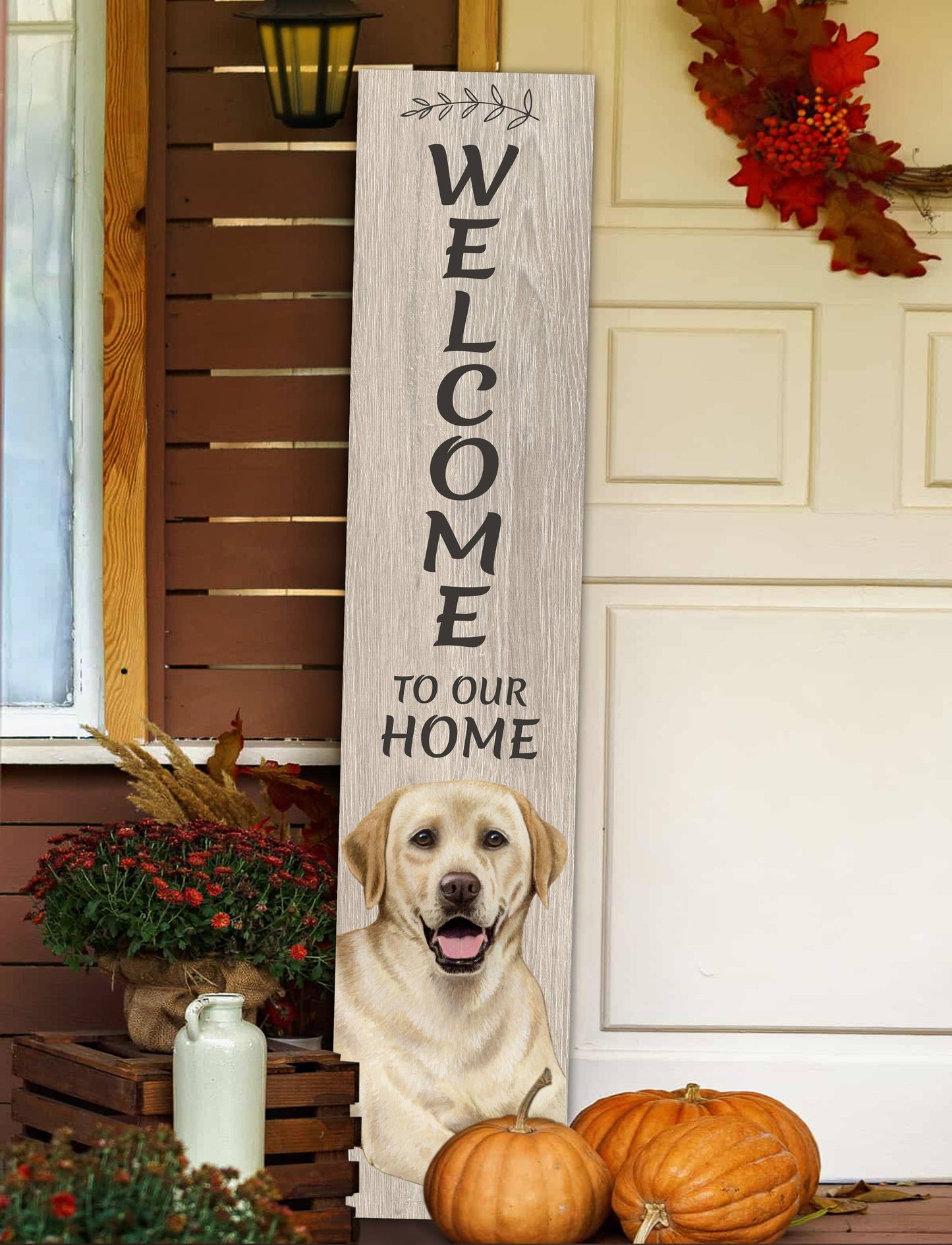 Lab, yellow Welcome sign