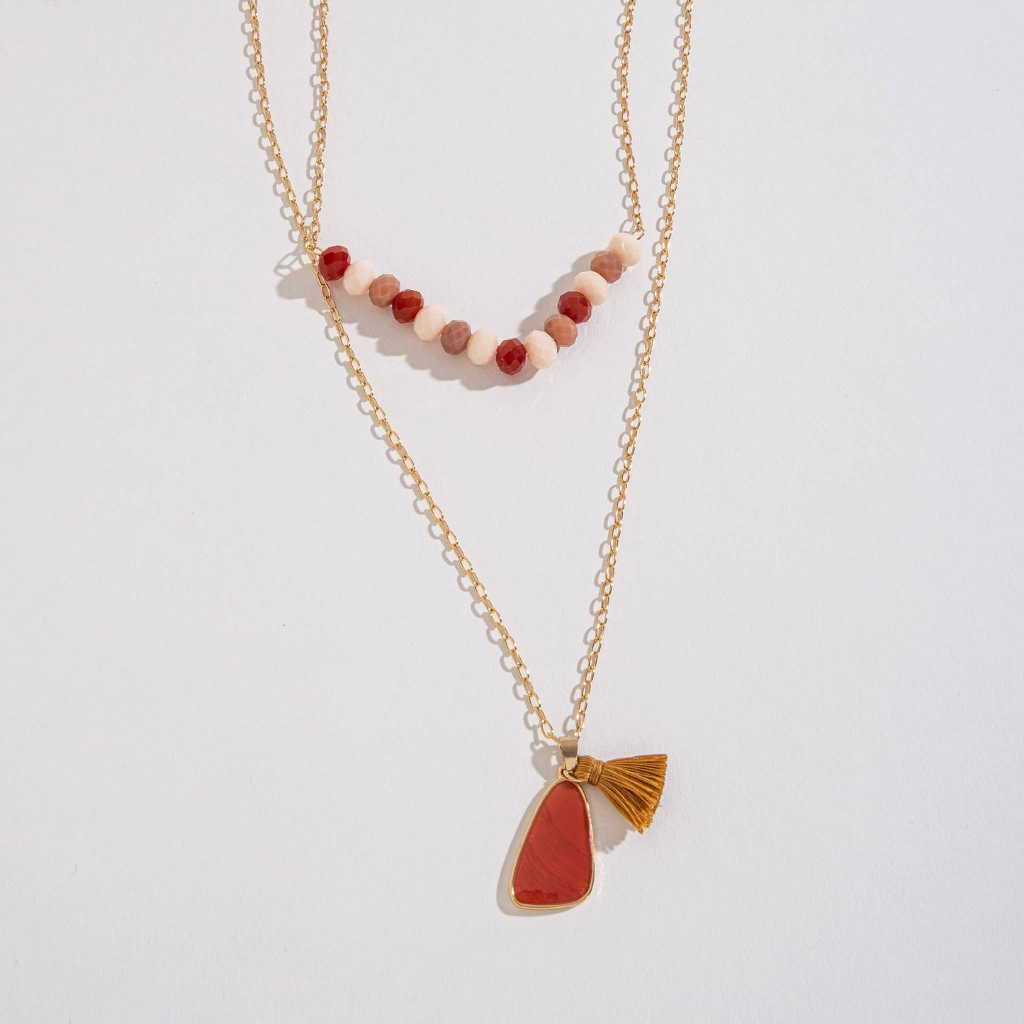 Layered Necklace Liv 20" Beaded + Tassel - Sale