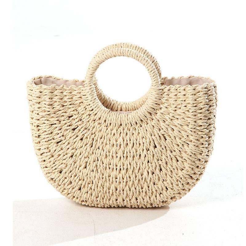 Cosbai - Woven Half-Moon Straw Tote Bag