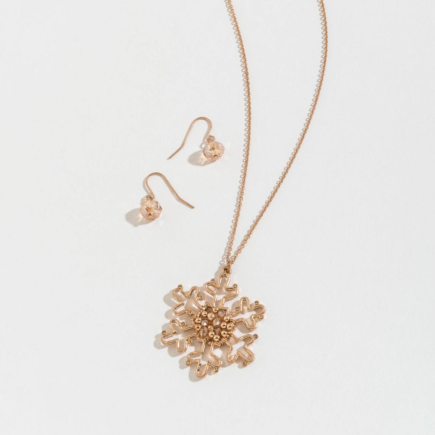 Sale - Snowflake Beaded Christmas Necklace and Earring Set