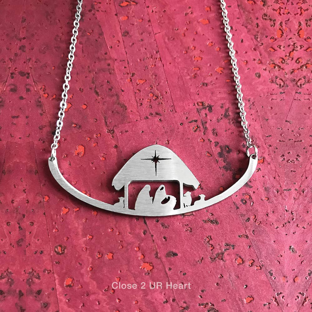 Nativity Scene Holiday Stainless Steel Necklace