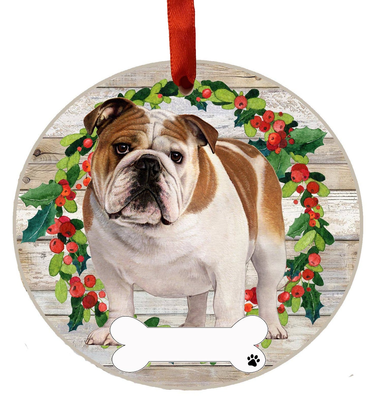 Bulldog Full Body Ceramic Wreath Ornament