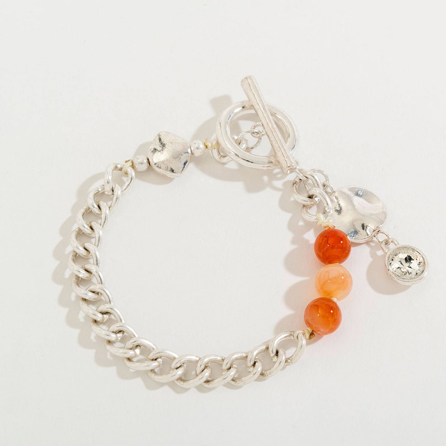 Sale - Orange Bead and Silver Chain Toggle Bracelet