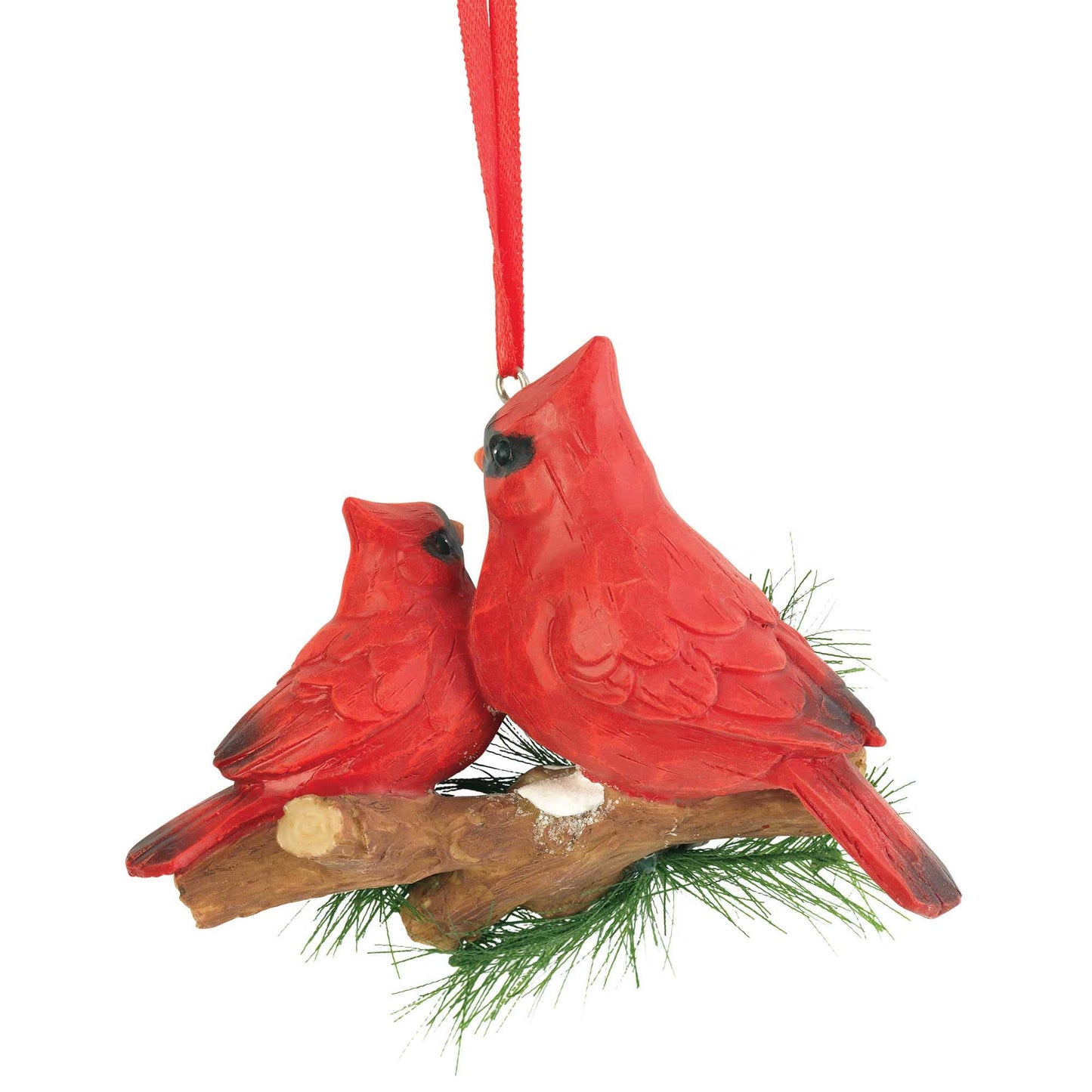 RED BIRDS ON BRANCH ORNAMENT 3.125"H