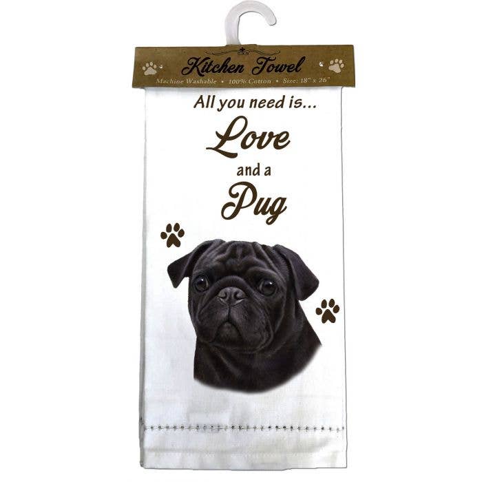 Pug, Black Kitchen Towel