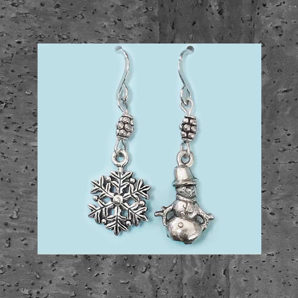 Pewter Snowflake and Snowman Earrings