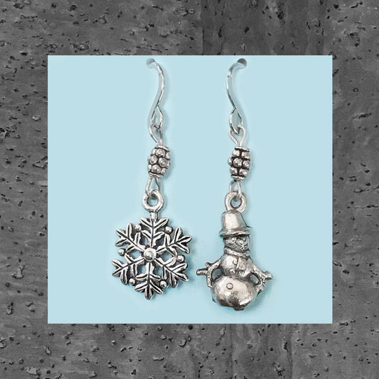 Pewter Snowflake and Snowman Earrings