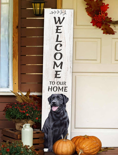 Lab, black Welcome sign