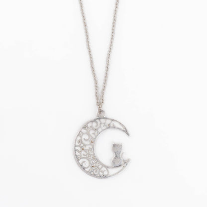 Salem Moon & Cat Halloween Pendant Necklace