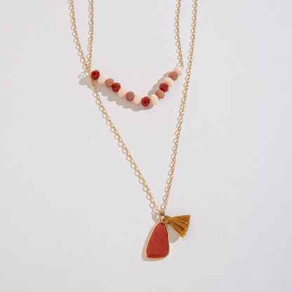 Layered Necklace Liv 20" Beaded + Tassel - Sale