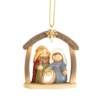 HOLY FAMILY IN CRECHE ORNAMENT 2.5"