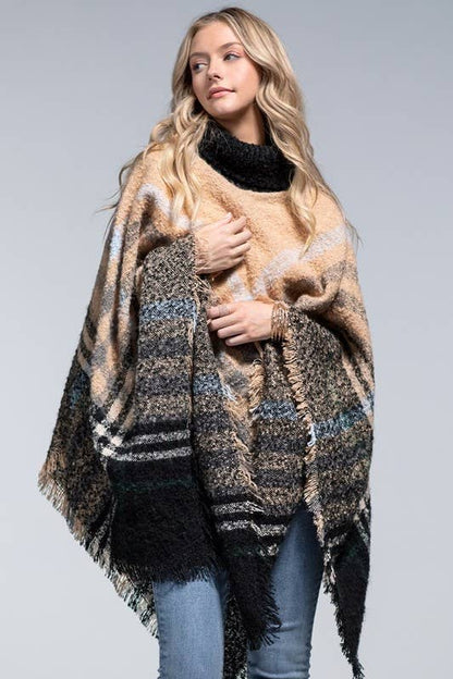 Soft Boucle Yarn Plaid Poncho
