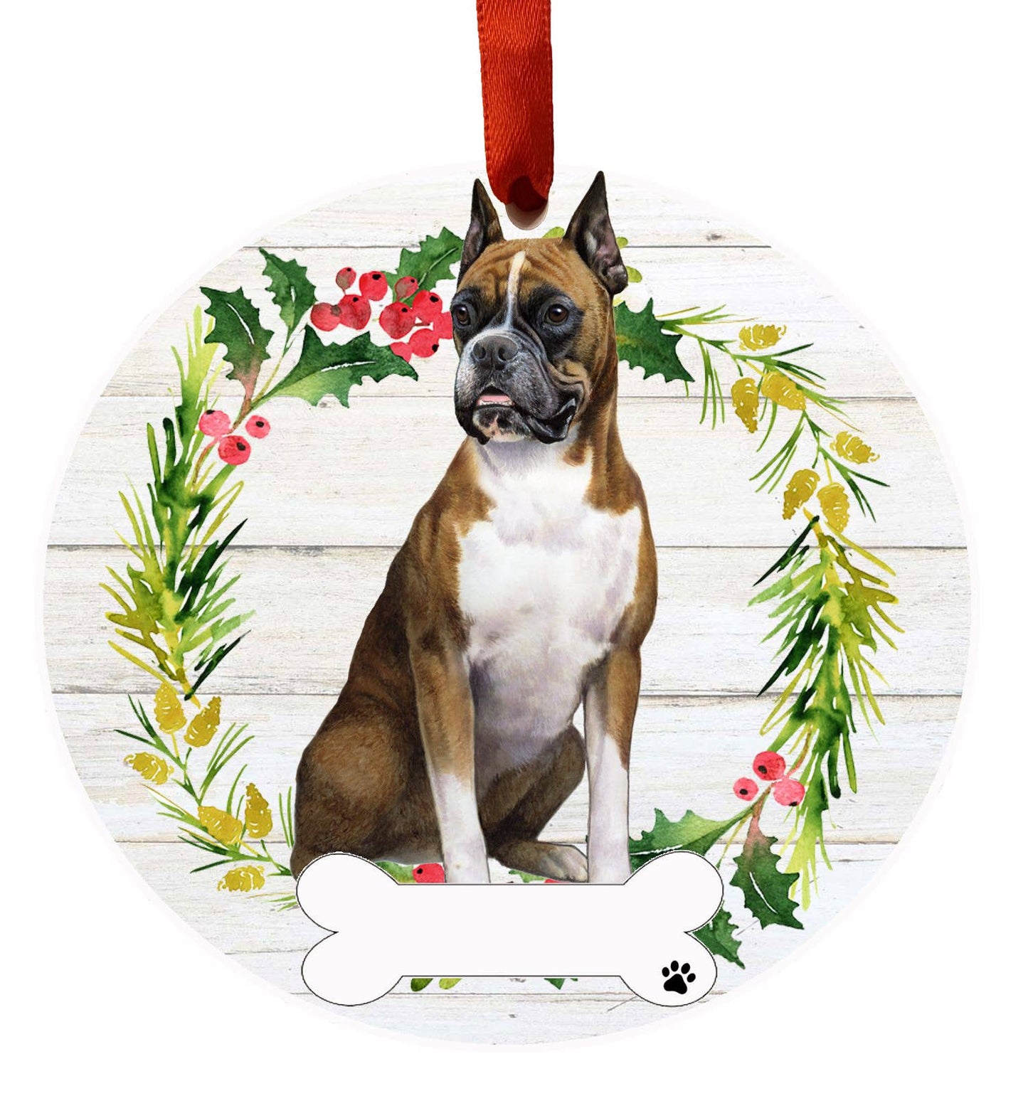 Boxer Full Body Ceramic Wreath Ornament