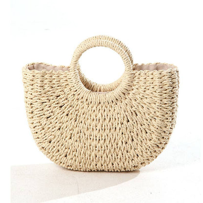 Cosbai - Woven Half-Moon Straw Tote Bag