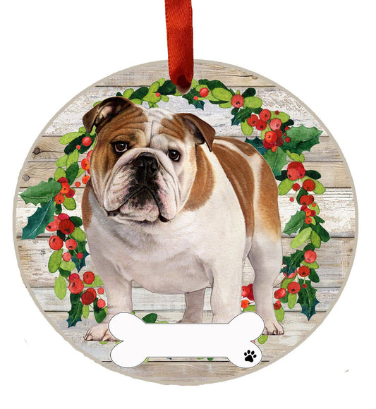 Bulldog Full Body Ceramic Wreath Ornament