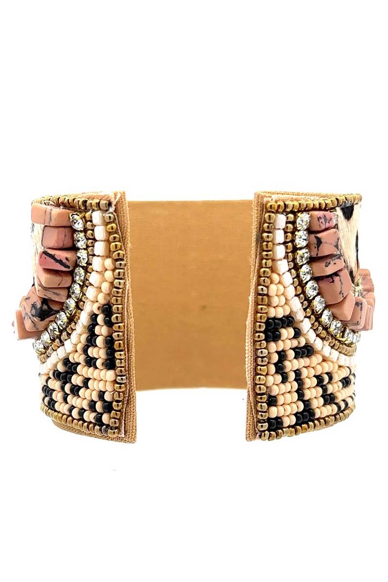Decorative Beaded Bangle Cuff Bracelet