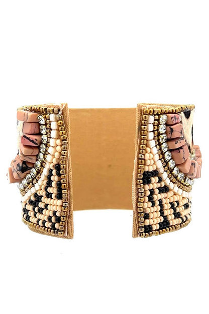 Decorative Beaded Bangle Cuff Bracelet