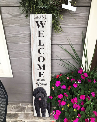 Labradoodle, black Welcome sign