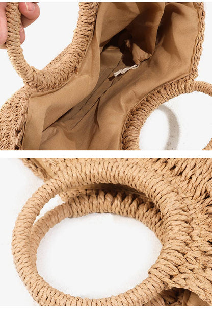 Cosbai - Woven Half-Moon Straw Tote Bag