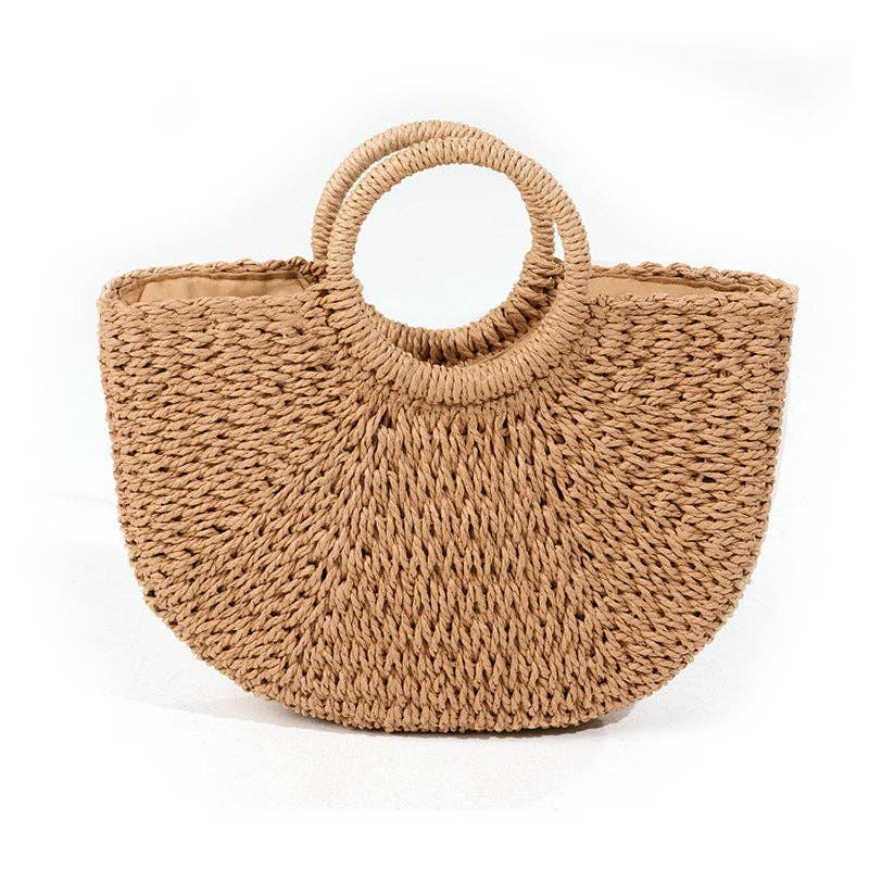 Cosbai - Woven Half-Moon Straw Tote Bag