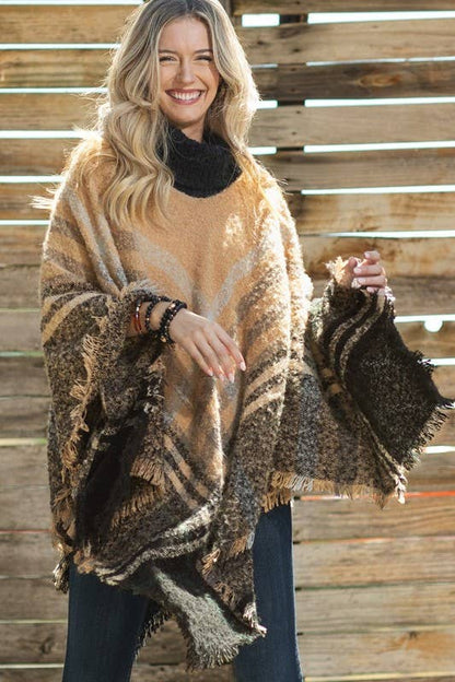 Soft Boucle Yarn Plaid Poncho