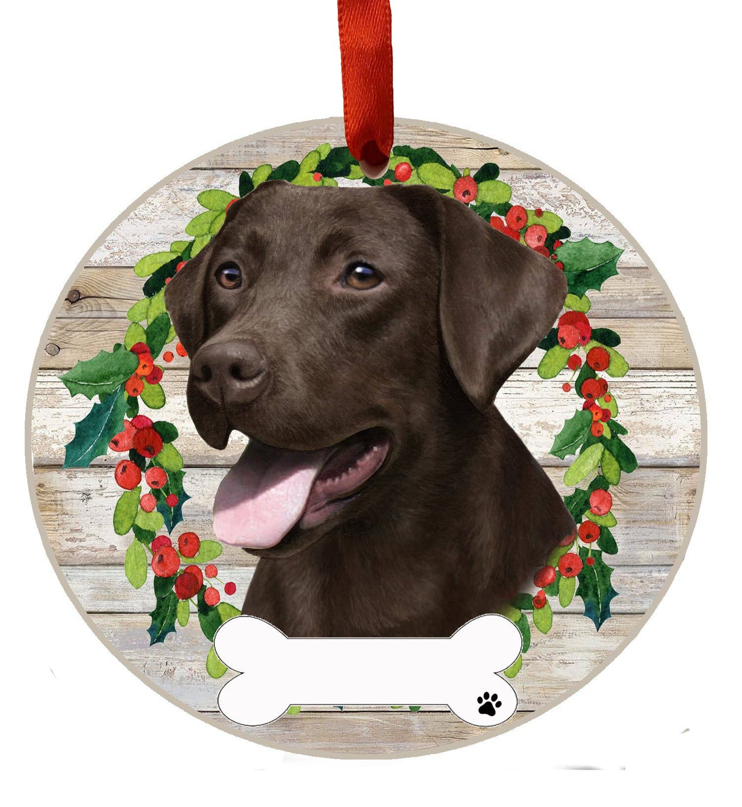 Chocolate Labrador Ceramic Wreath Ornament