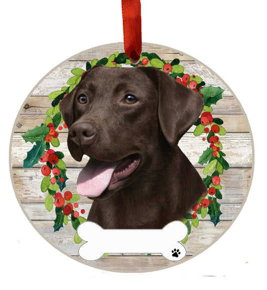Chocolate Labrador Ceramic Wreath Ornament