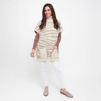 Sale - Animal Print Turtleneck Poncho with Patch Pockets