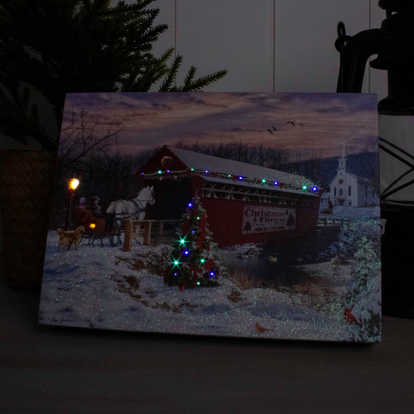 Covered Bridge 8x6 Lighted Tabletop Canvas