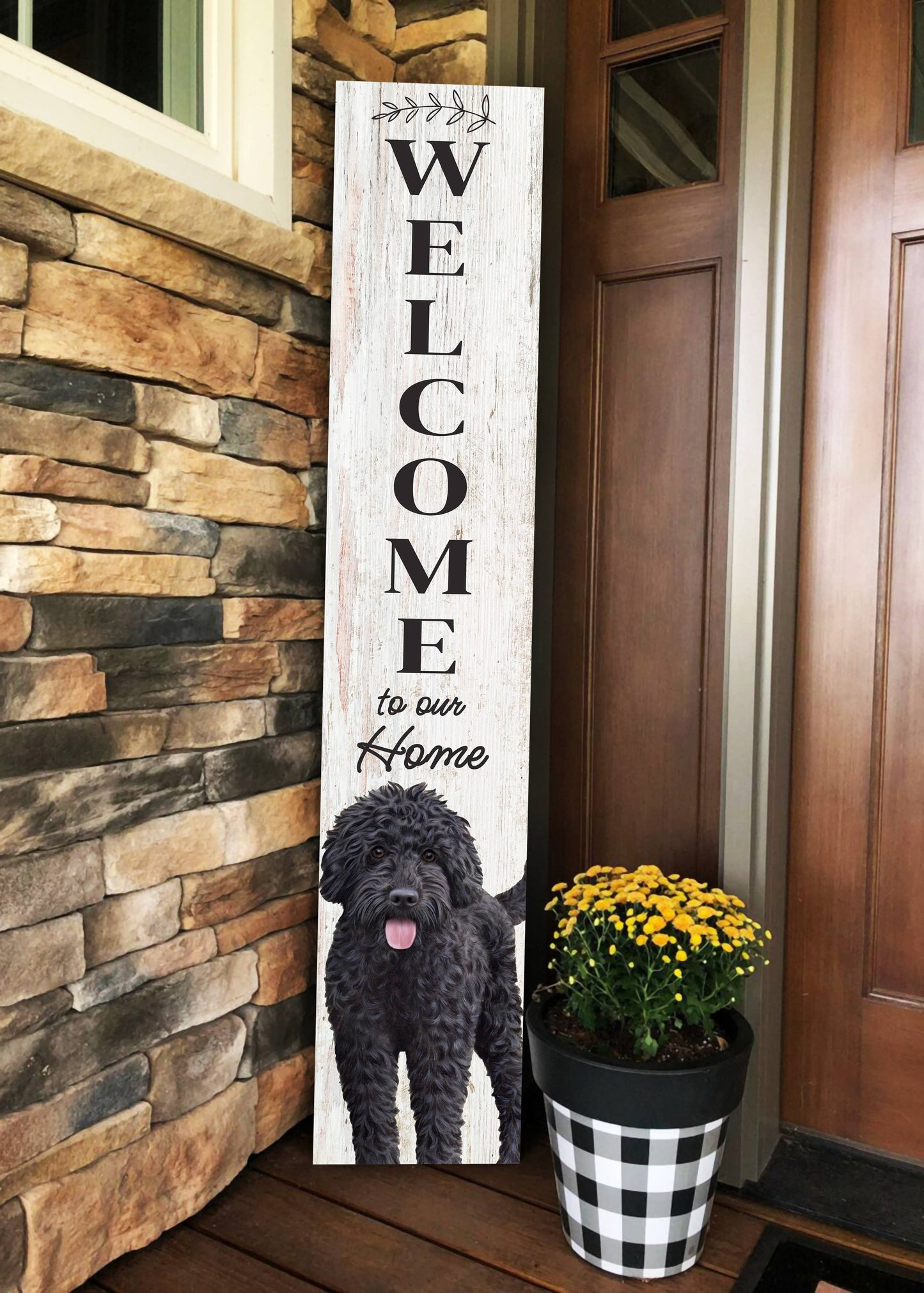 Labradoodle, black Welcome sign