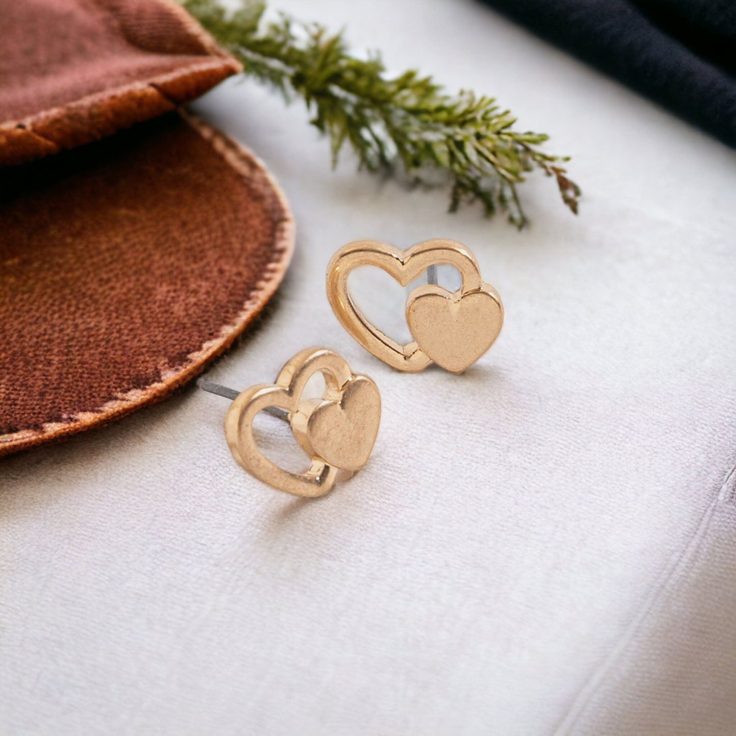 Double Heart Stud Buds Earrings