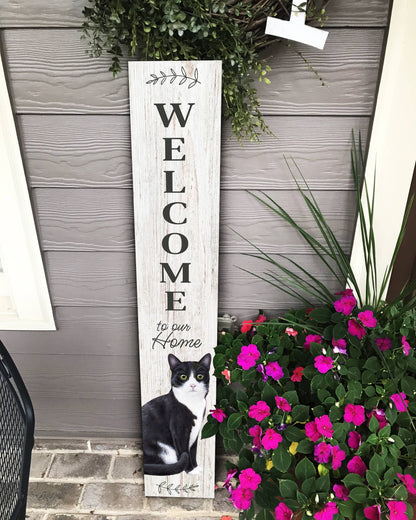 Cat, Black and white Welcome sign
