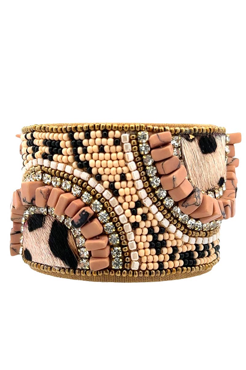 Decorative Beaded Bangle Cuff Bracelet