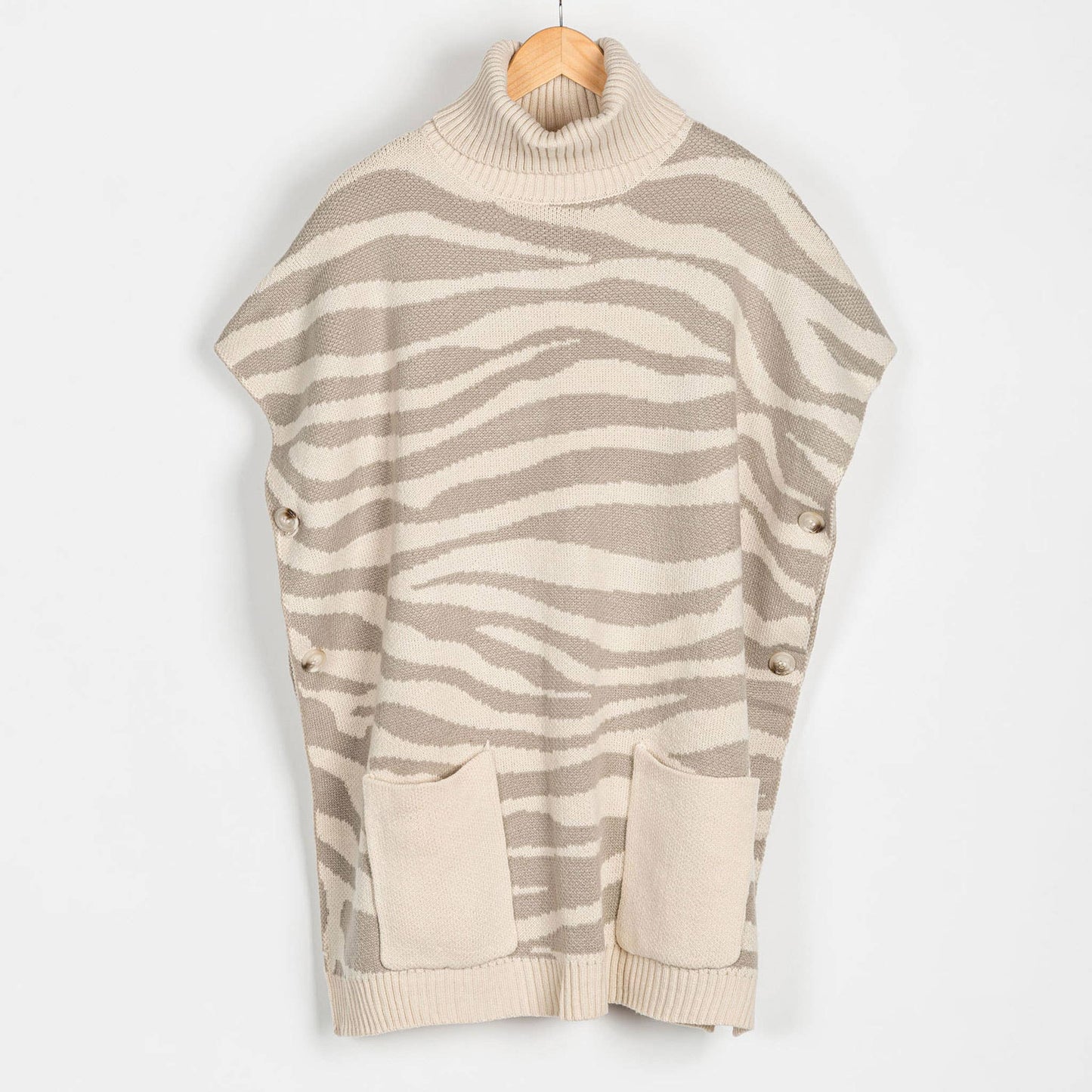 Sale - Animal Print Turtleneck Poncho with Patch Pockets