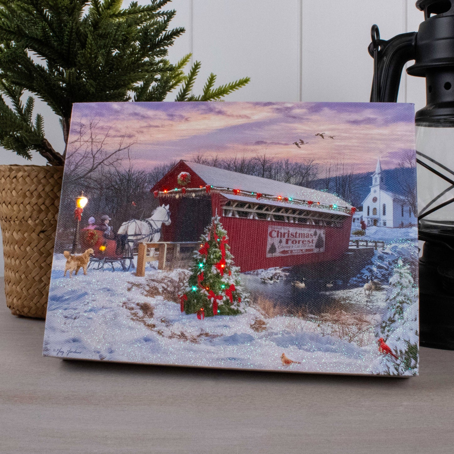 Covered Bridge 8x6 Lighted Tabletop Canvas