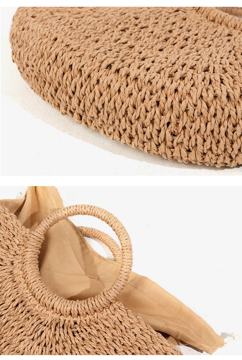 Cosbai - Woven Half-Moon Straw Tote Bag