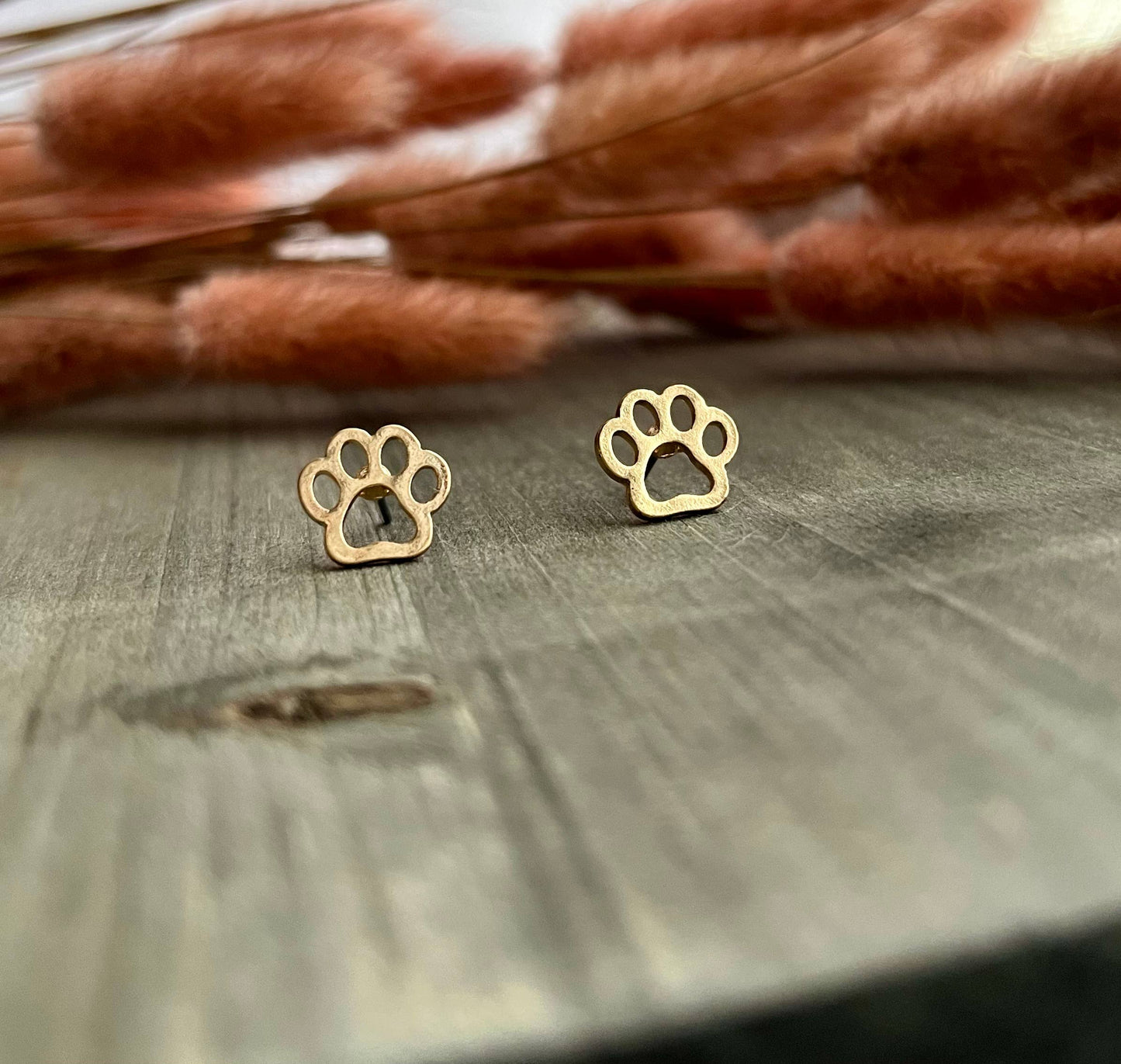 Paw Print Stud Bud Stud Earrings