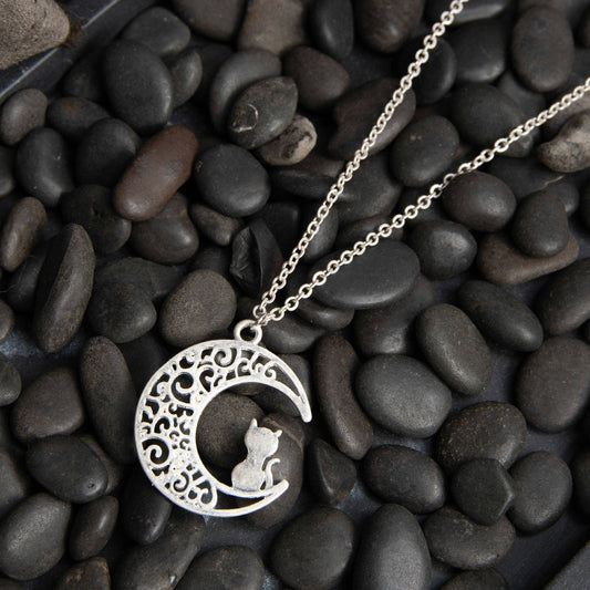Salem Moon & Cat Halloween Pendant Necklace