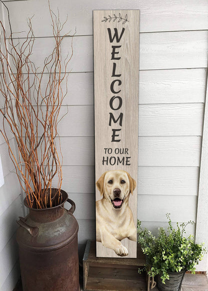 Lab, yellow Welcome sign