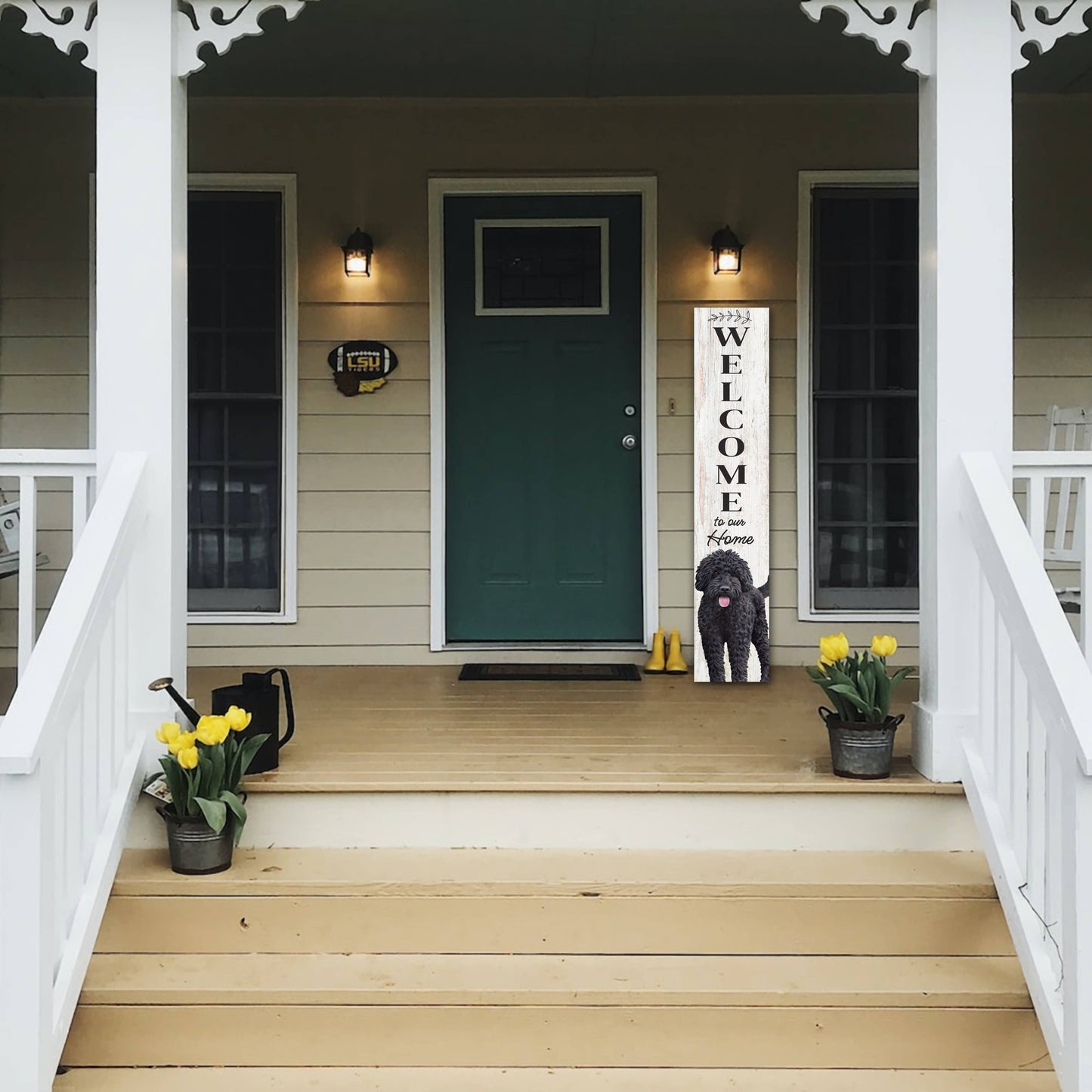 Labradoodle, black Welcome sign