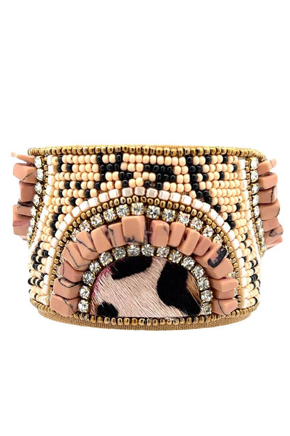 Decorative Beaded Bangle Cuff Bracelet