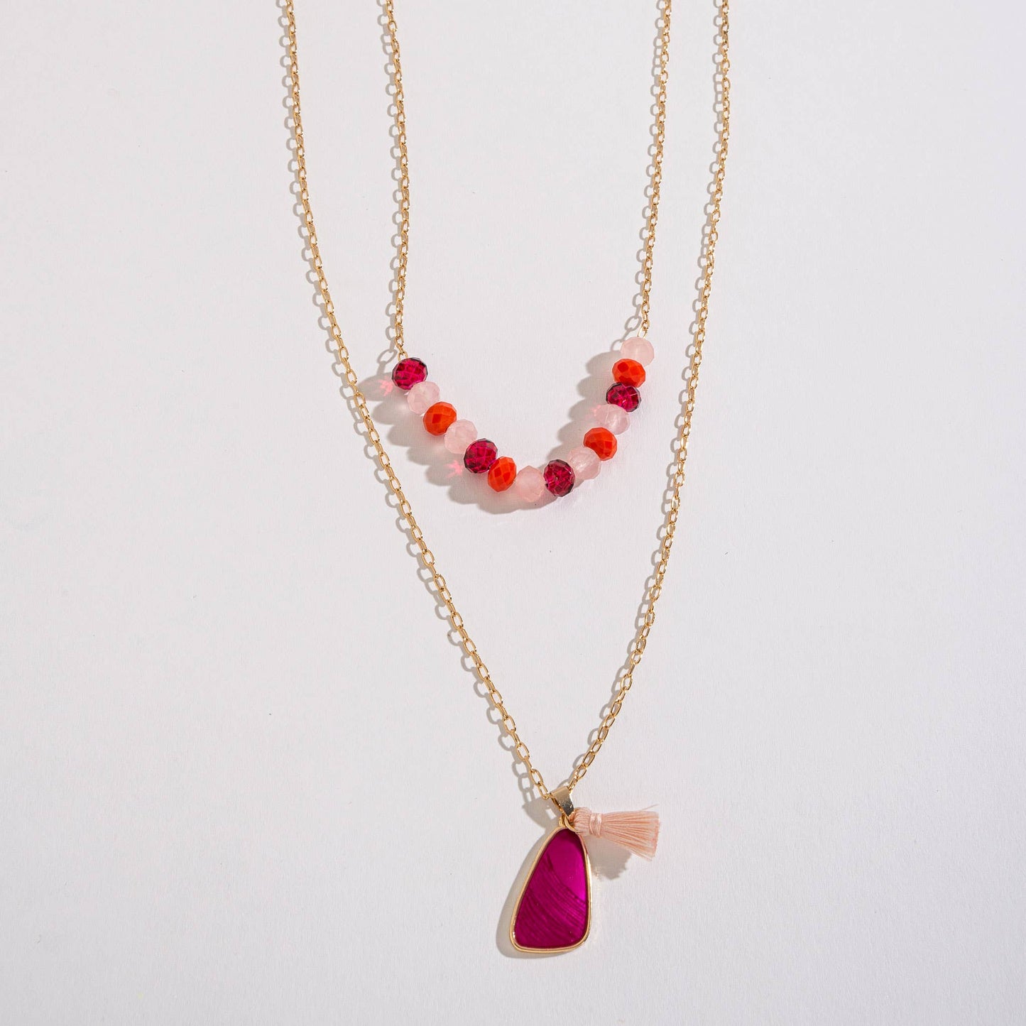 Layered Necklace Liv 20" Beaded + Tassel - Sale