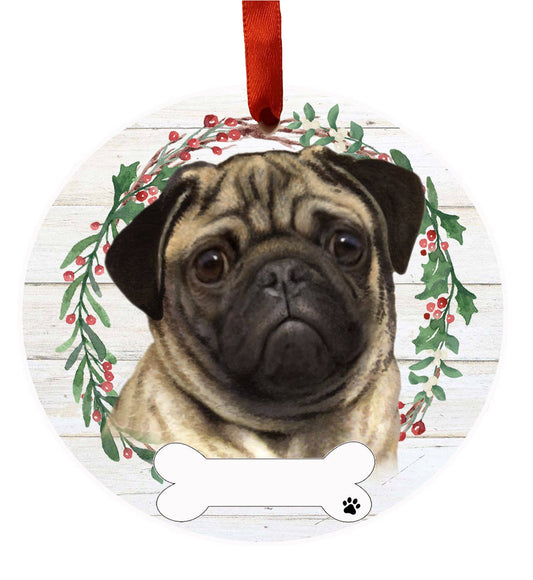 Pug Ceramic Wreath Ornament