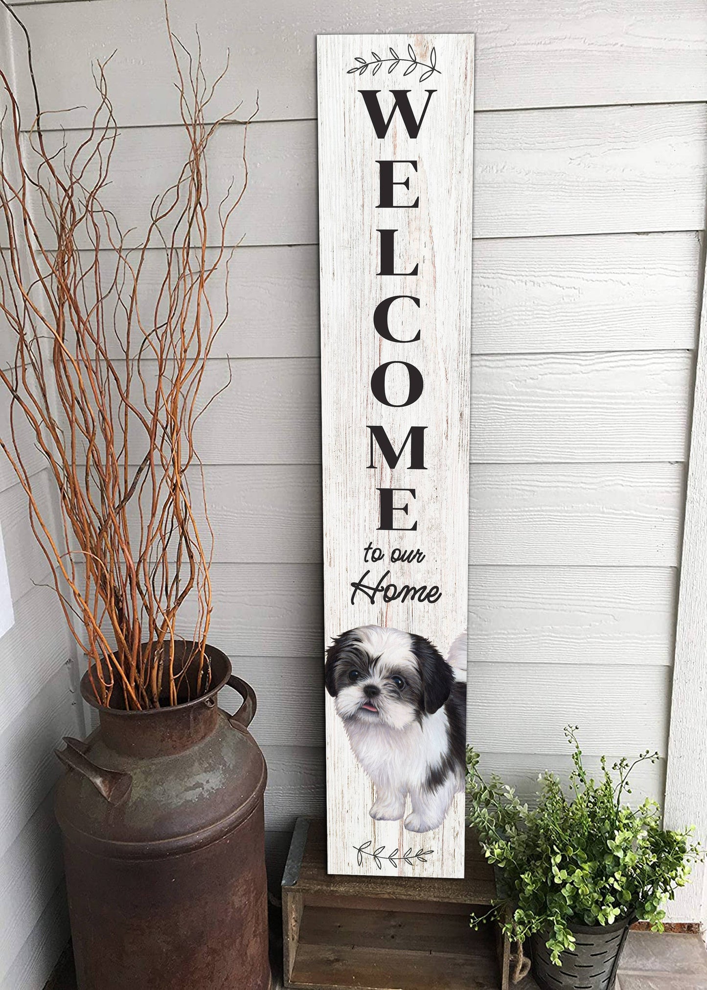 Shih Tzu, black Welcome sign