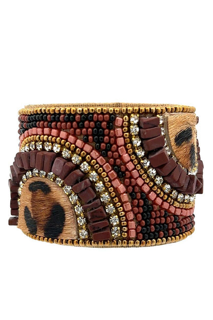 Decorative Beaded Bangle Cuff Bracelet