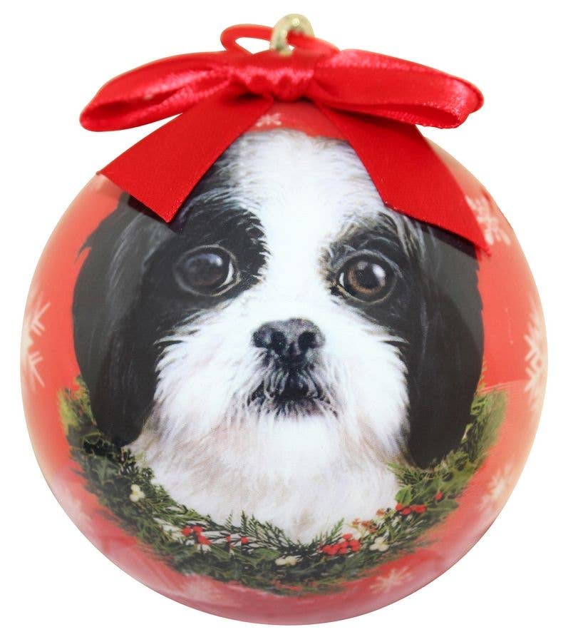 Shih Tzu, Black and White Puppy Cut Ball Ornament