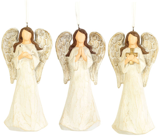 ANGEL ORNAMENT WOOD LOOK 3 ASSTED 5"H