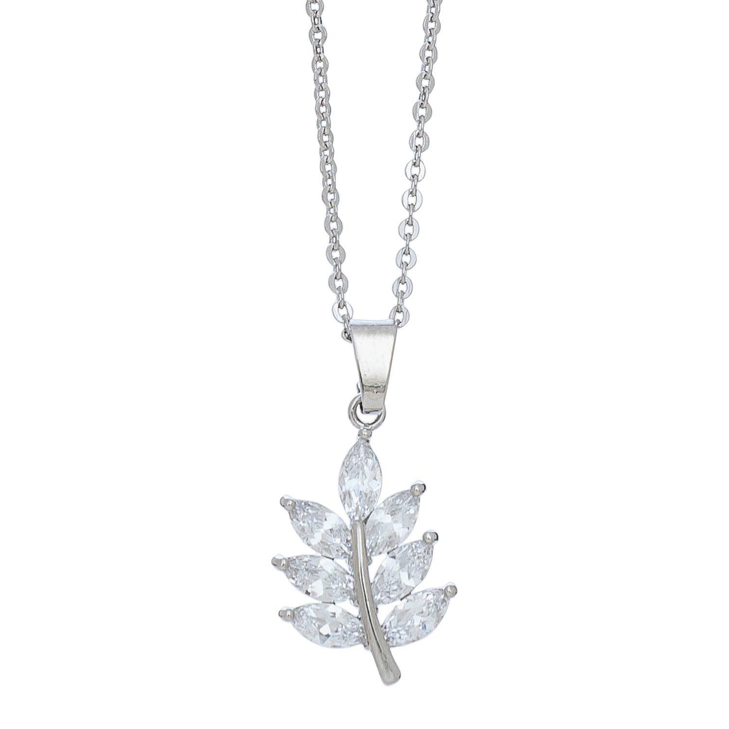 Sale - Leaf Cubic Zirconia Pendant Necklace with Box