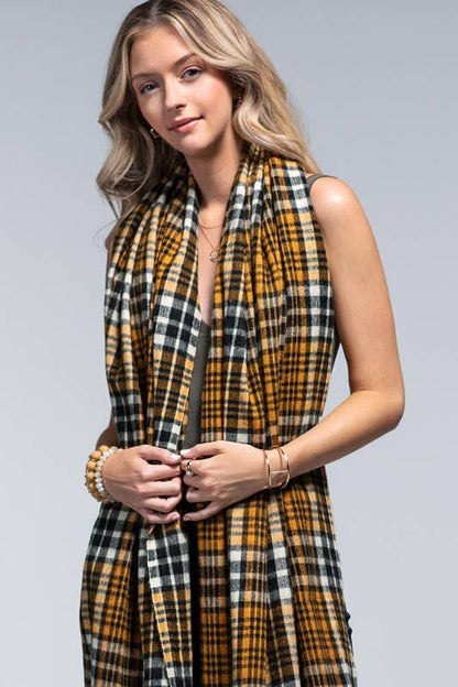Vintage Soft Plaid Fringe Accent Scarf